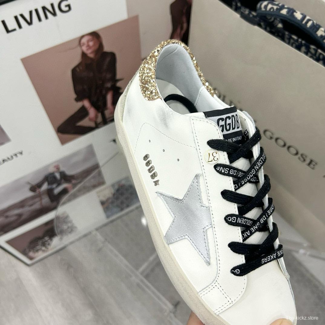 2025 Women GGDB White Silver Gold Leather Glitter Sneakers
