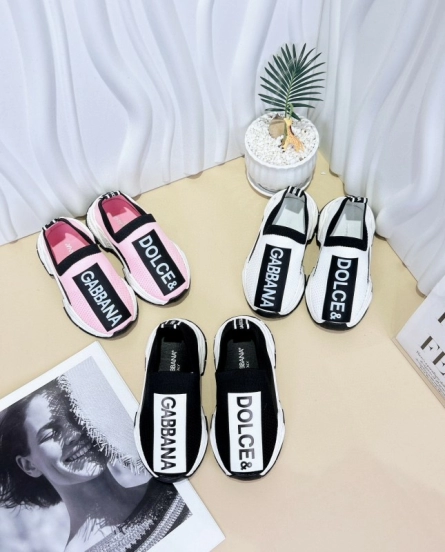 2024 Kids Dolce & Gabbana Pink Black White Fabric Sneakers