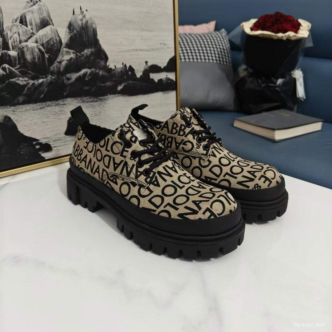 2024 Women Dolce & Gabbana Beige Black Canvas Derby Shoes