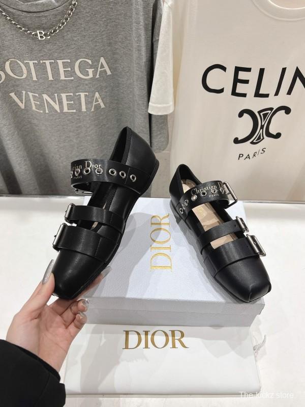 2025 Women Dior Black Leather Mary Jane Buckle KFY00300