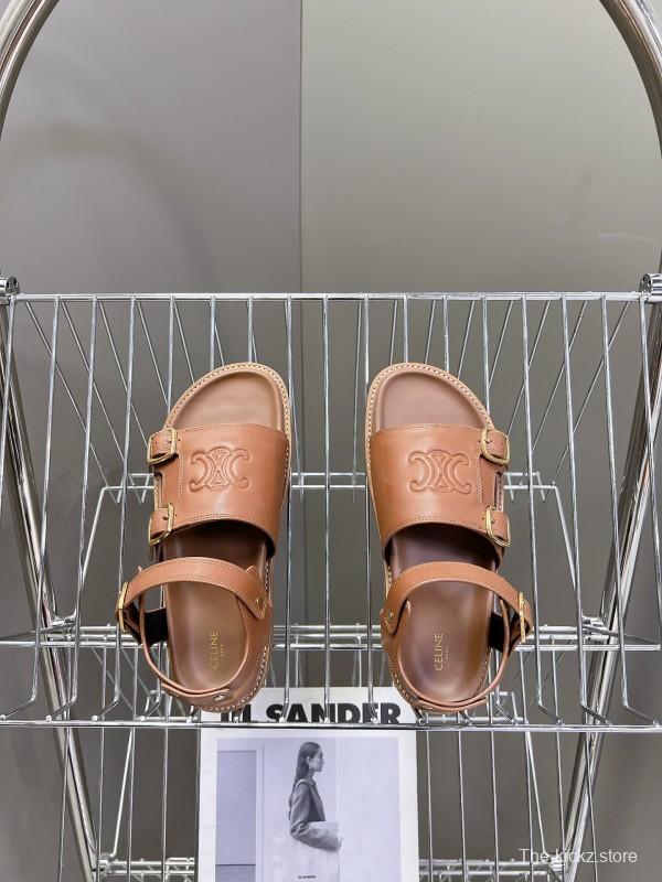 2025 Women Celine Light Brown Leather Sandals KFY00280