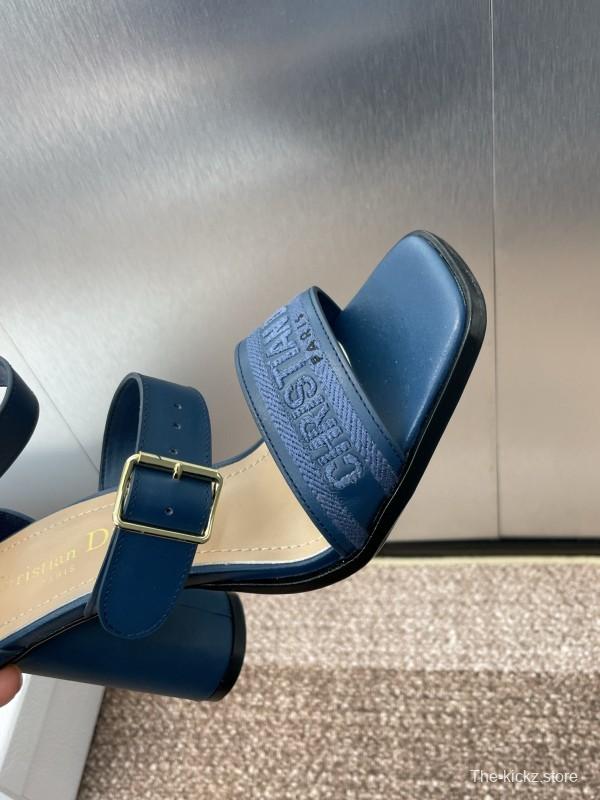 2025 Women Dior Blue Leather Suede High Heel Sandals