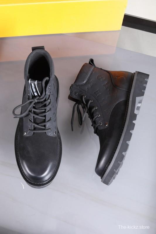 2024 Men Louis Vuitton Black Leather Nubuck Ankle Boots MJ00470