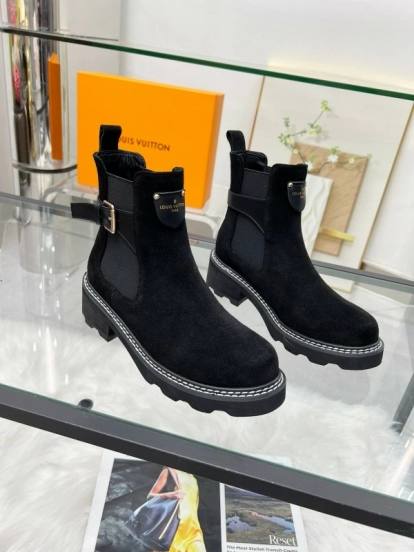 2024 Women Louis Vuitton Black Suede Leather Ankle Boots MJ00310