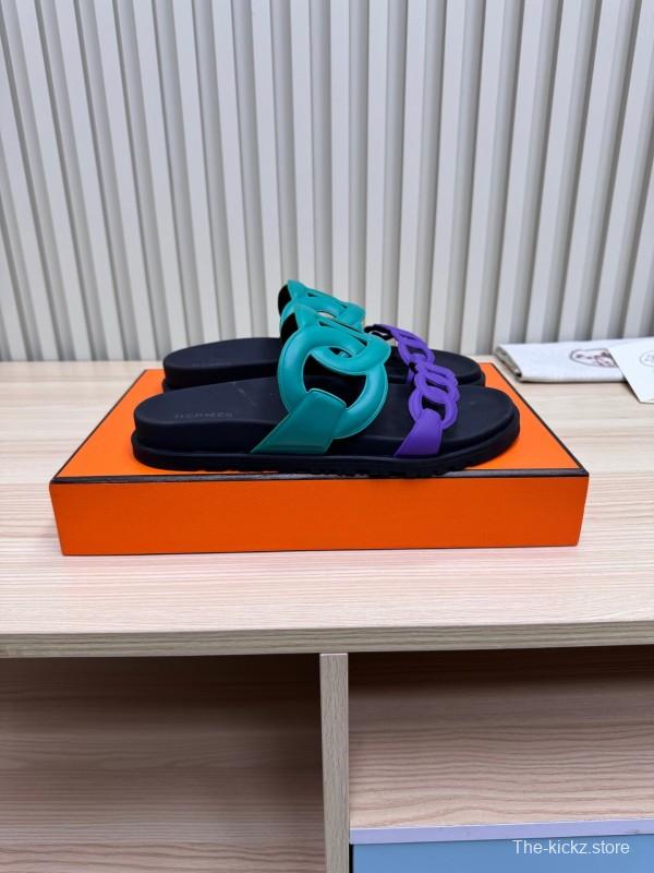 2025 Slippers Hermès Green Purple Rubber Casual LY00360