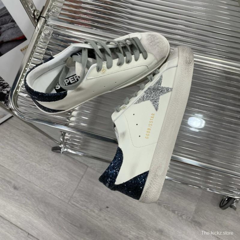 2025 Women GGDB White Grey Glitter Leather Suede Sneakers