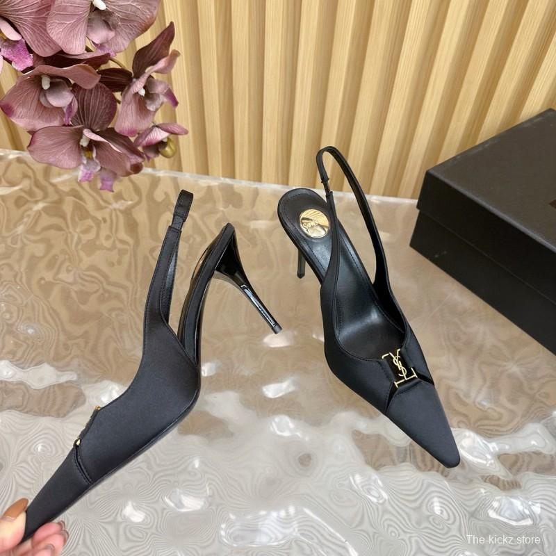 2025 Women Yves Saint Laurent Black Leather Slingback Pumps MJ00300