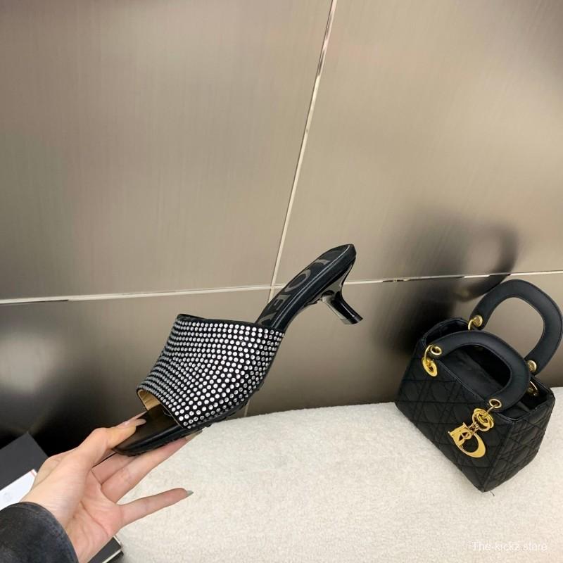 2025 Women Loewe Black Sheep Suede Sandals