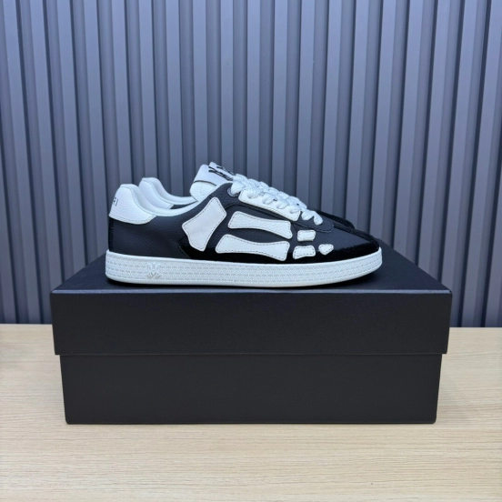 2025 Unisex Amiri Black White Leather Mesh Sneakers Skeleton Design LY00280