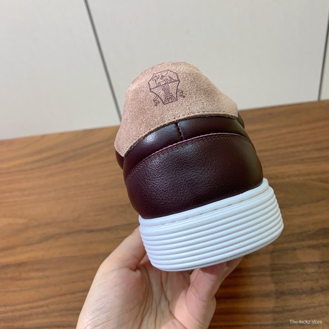 2025 Men Brunello Cucinelli Burgundy Leather Casual Sneakers Original Sole KFY00310(M)