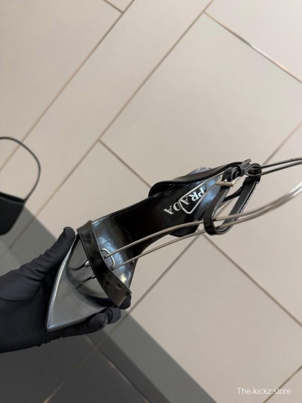 2025 Women Prada Black Leather Heels KFY00290