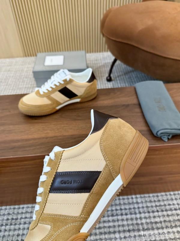 2025 Men TOM FORD Beige Brown Suede Leather Sneakers LY00360