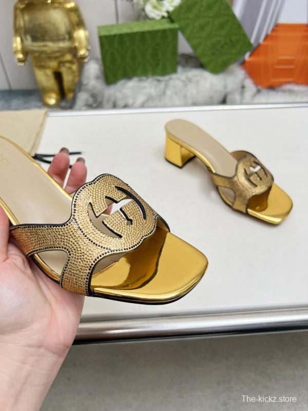 2025 Gucci Gold Leather Slippers