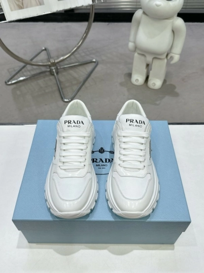 2025 Women Prada White Leather Sneakers