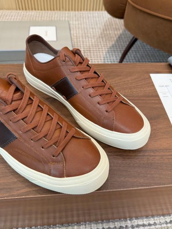2025 Men TOM FORD Brown Black Leather Sneakers LY00360