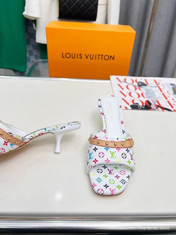 2025 Women Louis Vuitton Multicolor Leather Heeled Mule LY00260