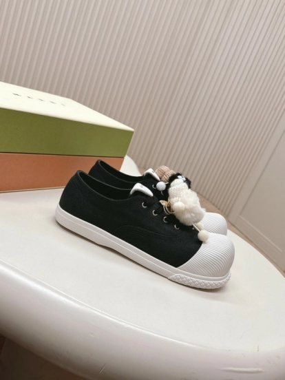 2025 Women Marni Black White Cotton Casual Lace-Up LY00250