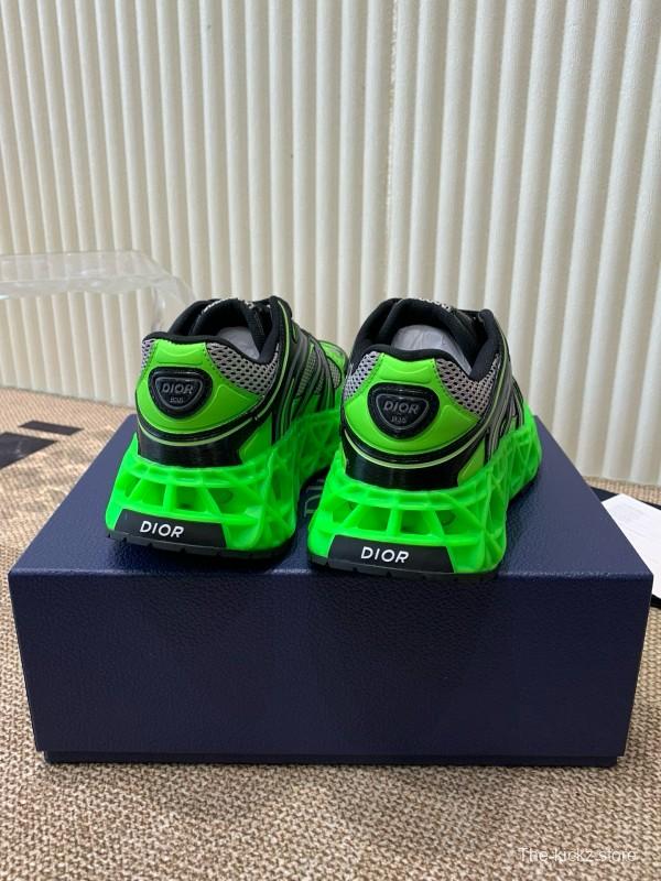 2024 Unisex Dior Green Black Leather Mesh Sneakers MJ00400