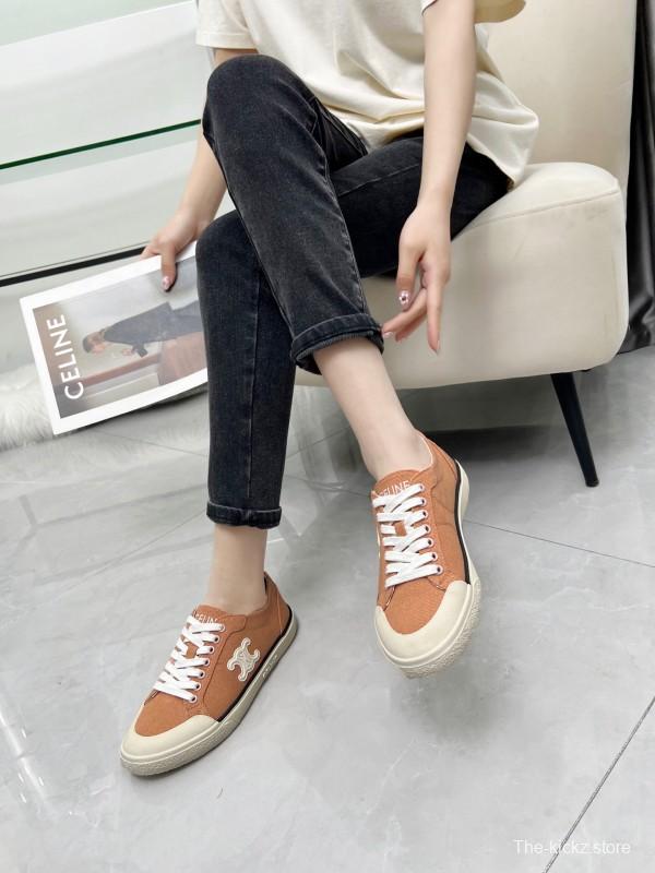 2025 Women Celine Apricot Canvas Sneakers LY00210