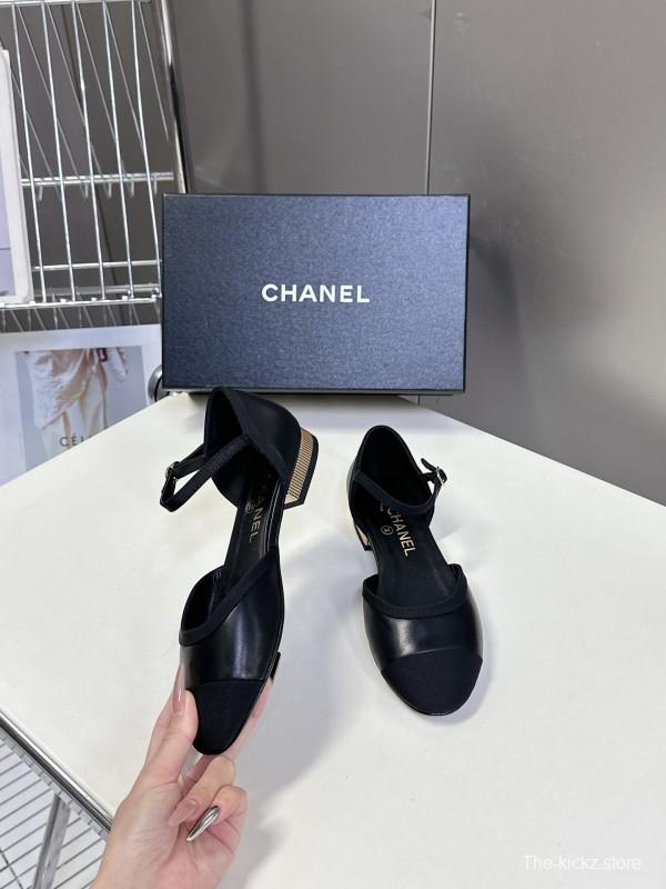 2025 Women Chanel Black Lambskin Sandals KFY00270