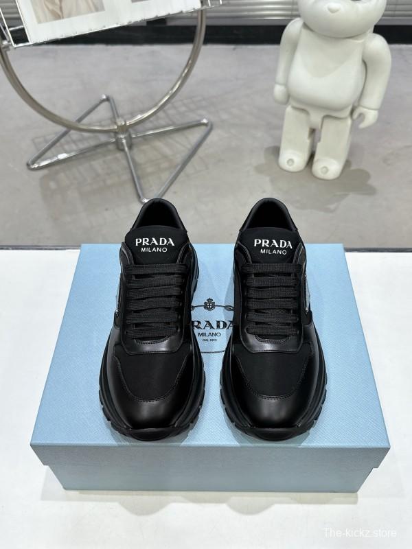 2025 Unisex Prada Black Leather Nylon Sneakers
