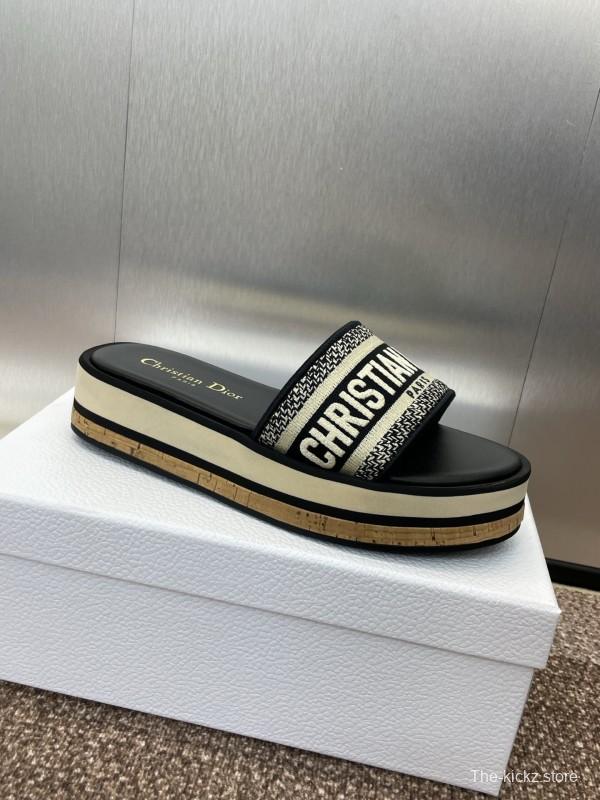 2025 Slippers Dior Black Fabric Slippers CD Logo KFY00280