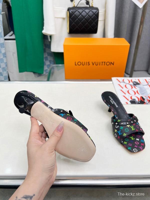 2025 Women Louis Vuitton Multicolor Leather Heeled Mules LY00260