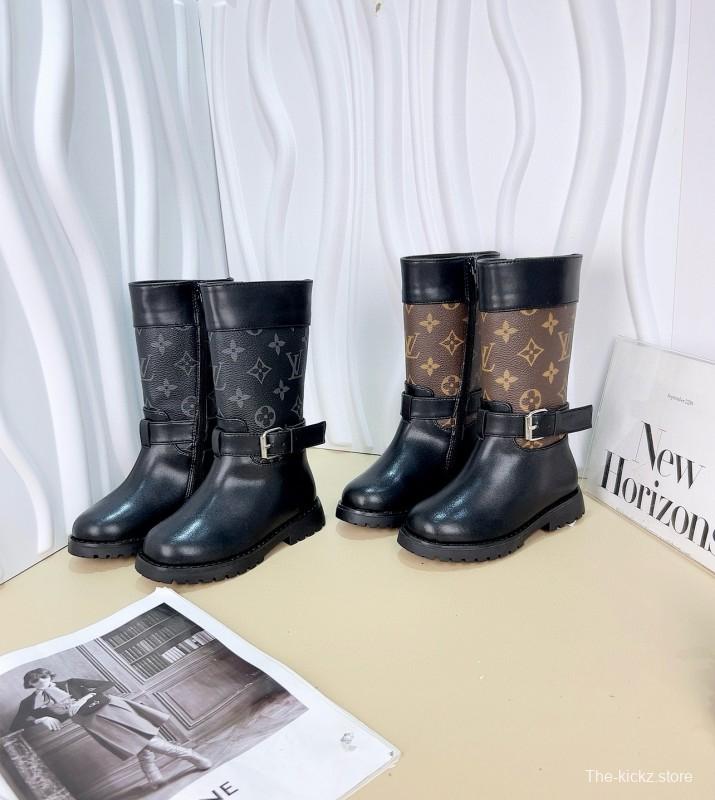 2024 Kids Louis Vuitton Black Brown Leather Boots