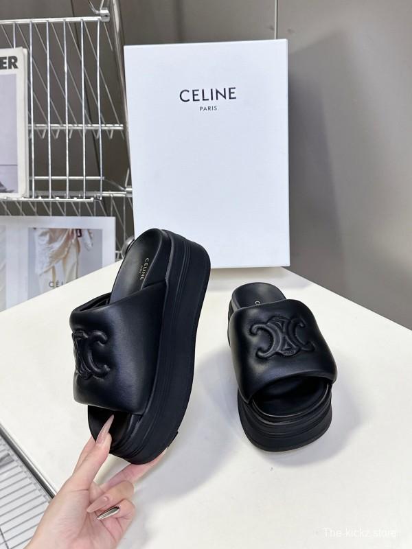 2025 Women Celine Black Leather Slippers