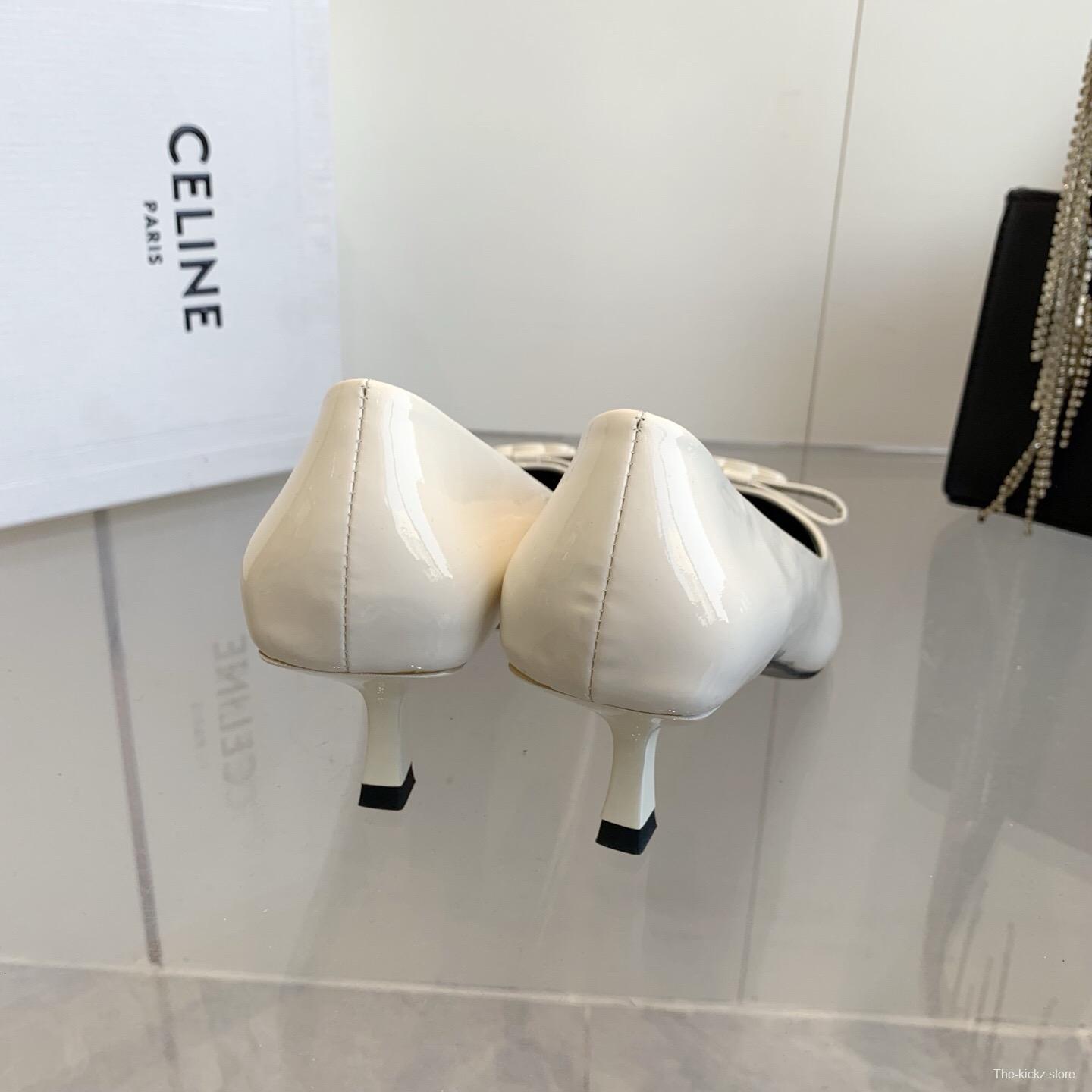 2025 Women Celine White Calfskin Pointed Toe Pumps KFY00330