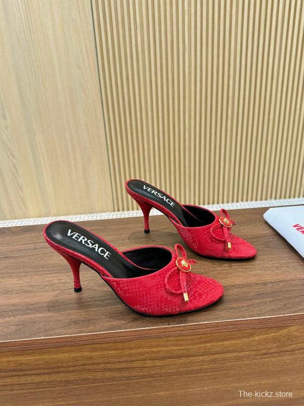 2025 Women VERSACE Red Leather Heels LY00250