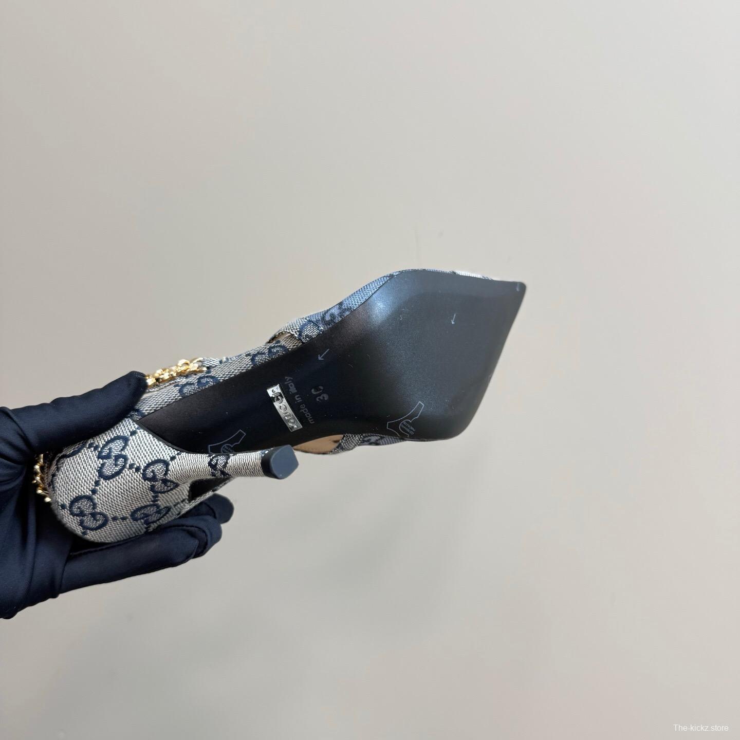 2025 Women Gucci White Mesh Slingback Heels With Crystal Chain Detailing KFY00300(F)