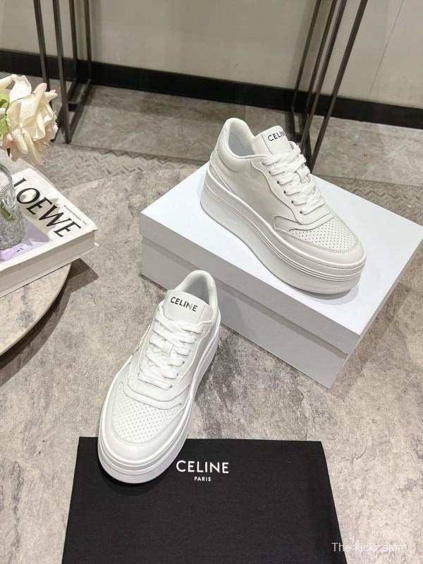 2025 Women Celine White Leather Platform Sneakers