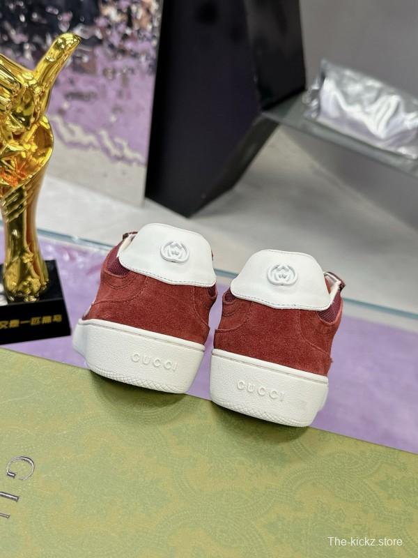 2024 Unisex Gucci Red Burgundy White Leather Suede Sneakers MJ00310