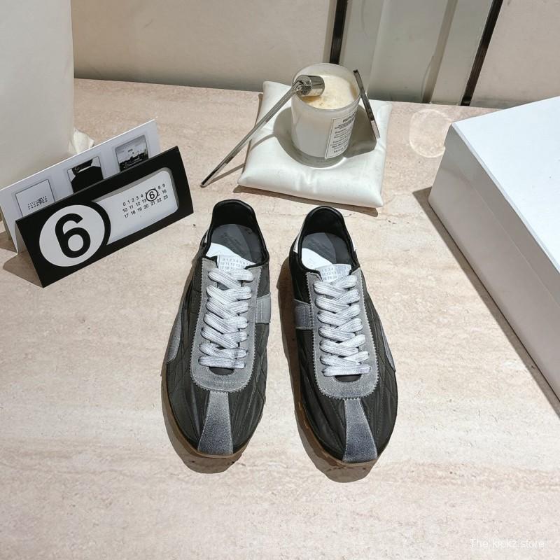 2025 Unisex Maison Margiela Black Grey Nylon Suede Sneakers Distressed LY00360