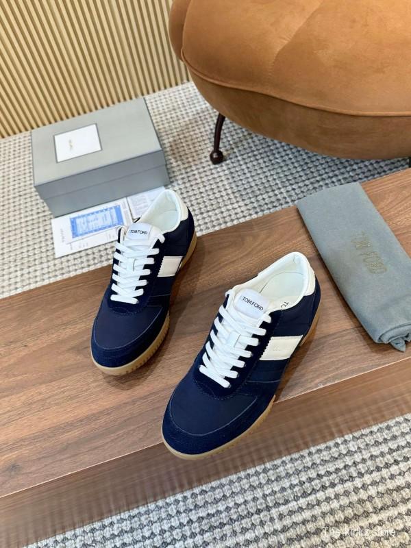 2025 Men TOM FORD Navy White Suede Leather Sneakers LY00360