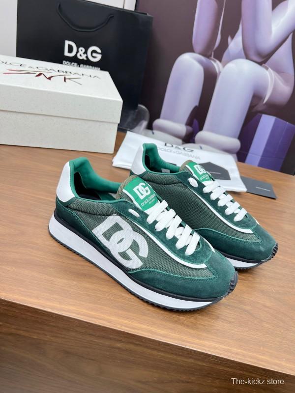 2025 Men Dolce & Gabbana Green White Mesh Suede Casual Sneakers LY00300