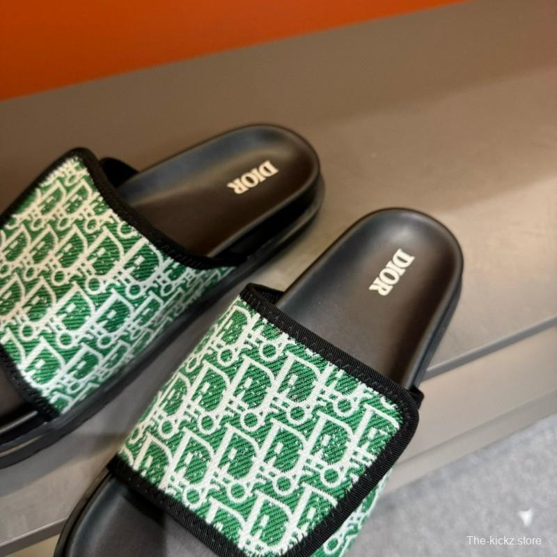 2024 Dior Green White Fabric Slippers MJ00180