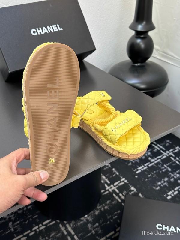 2025 CHANEL Yellow Quilted Fabric Slippers
