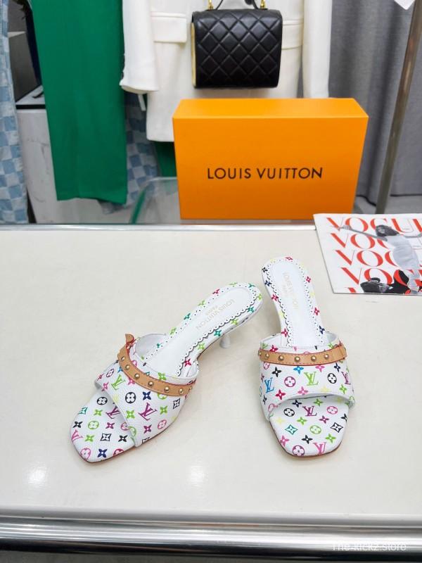 2025 Women Louis Vuitton Multicolor Leather Heeled Mule LY00260