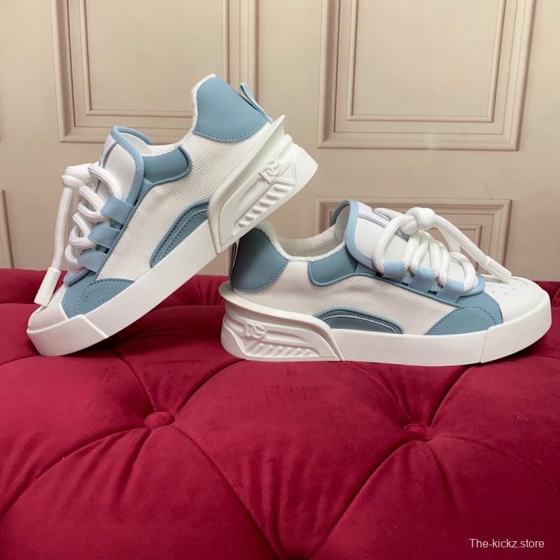 2025 Unisex Dolce & Gabbana White Blue Leather Mesh Sneakers