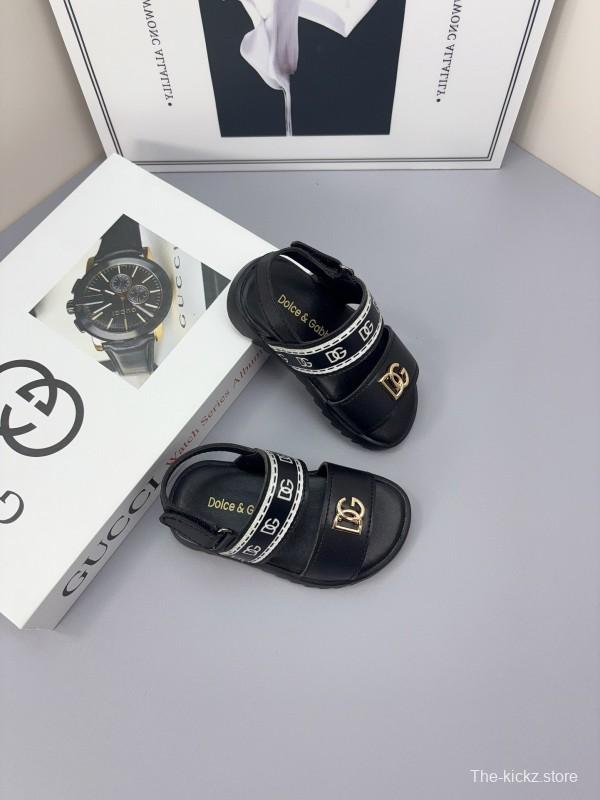 2025 Kids Dolce & Gabbana Black White Leather Sandals