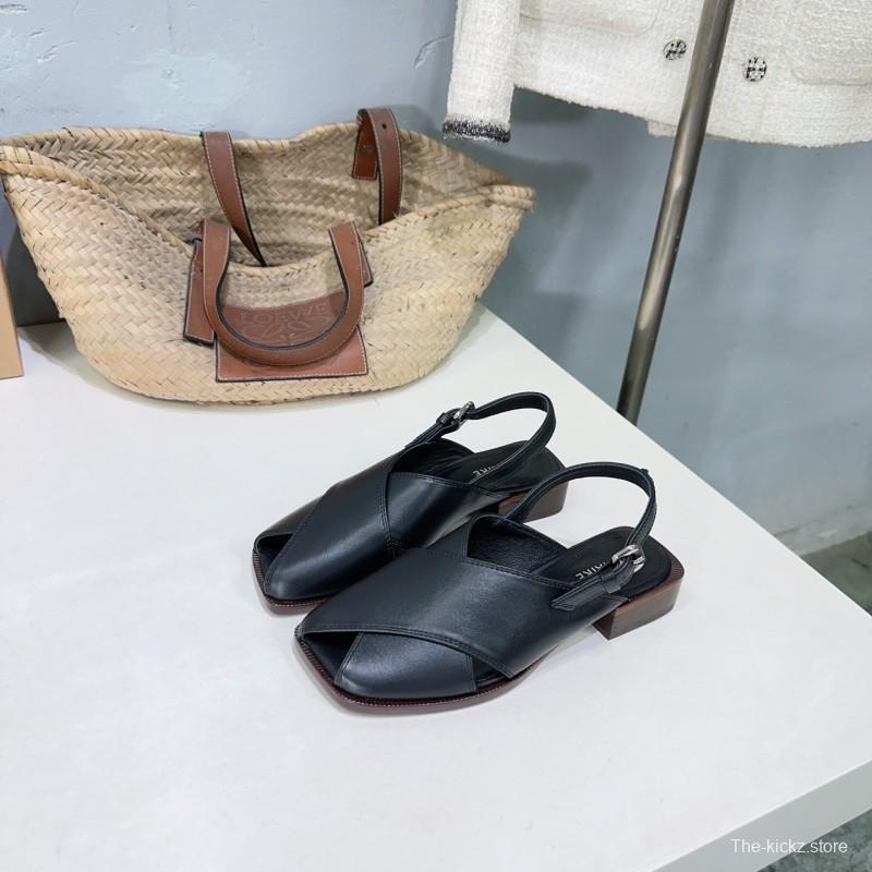 2025 Women Lemaire Black Leather Sandals KFY00310