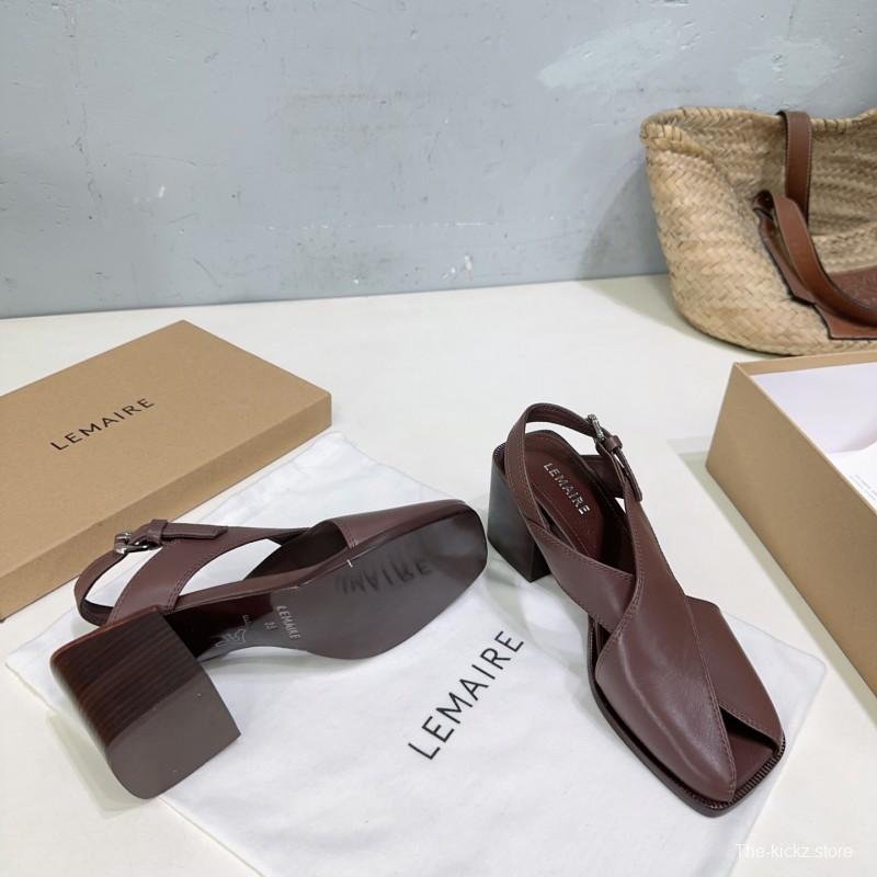 2025 Women Lemaire Brown Leather Heeled Sandals