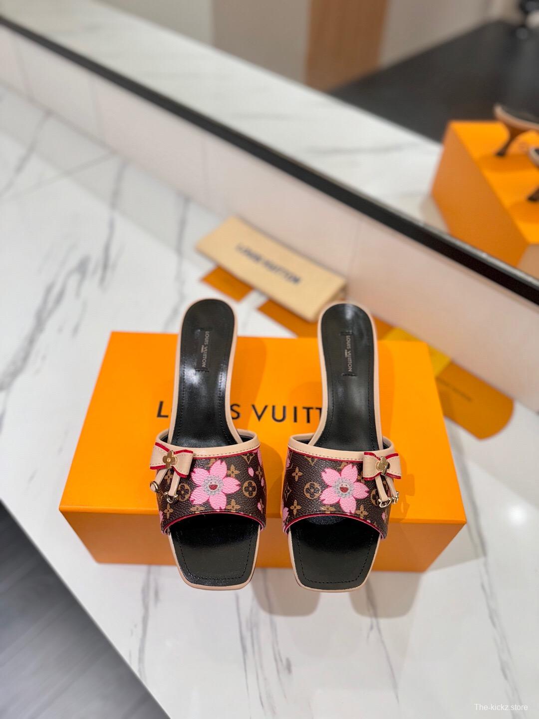 2025 Women Louis Vuitton Brown Pink Leather Mules