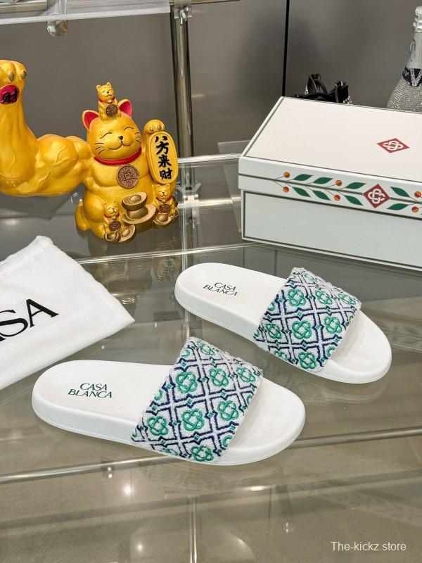 2025 Men CASA BLANCA White Green Blue Embroidered Leather Slippers KFY00160