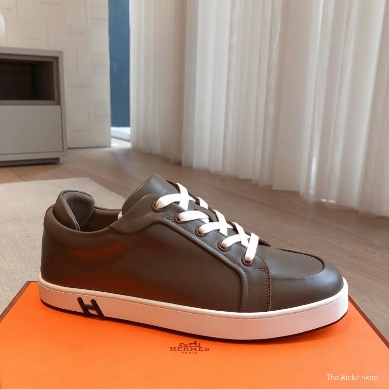 2025 Men Hermès Brown Leather Sneakers AS00380