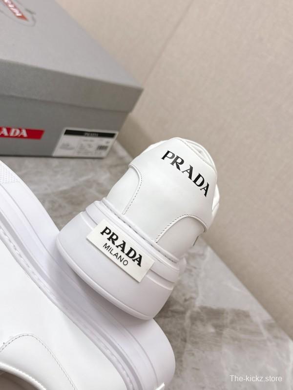 2025 Unisex Prada White Calf Leather Sneakers Retro Thick Sole KFY00290