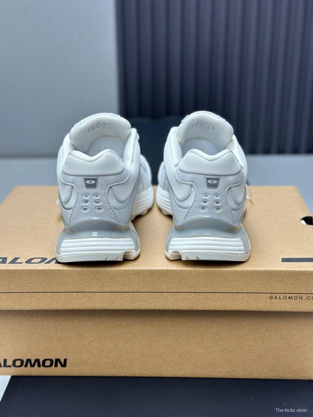 2025 Unisex Salomon White Cream Leather Mesh Sneakers AS00320