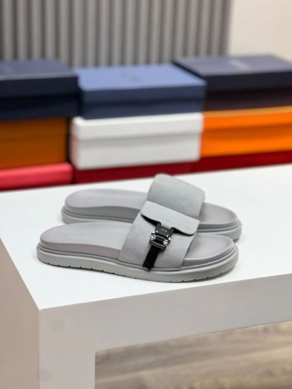 2025 Men Dior Grey Nubuck Leather Slippers AS00190